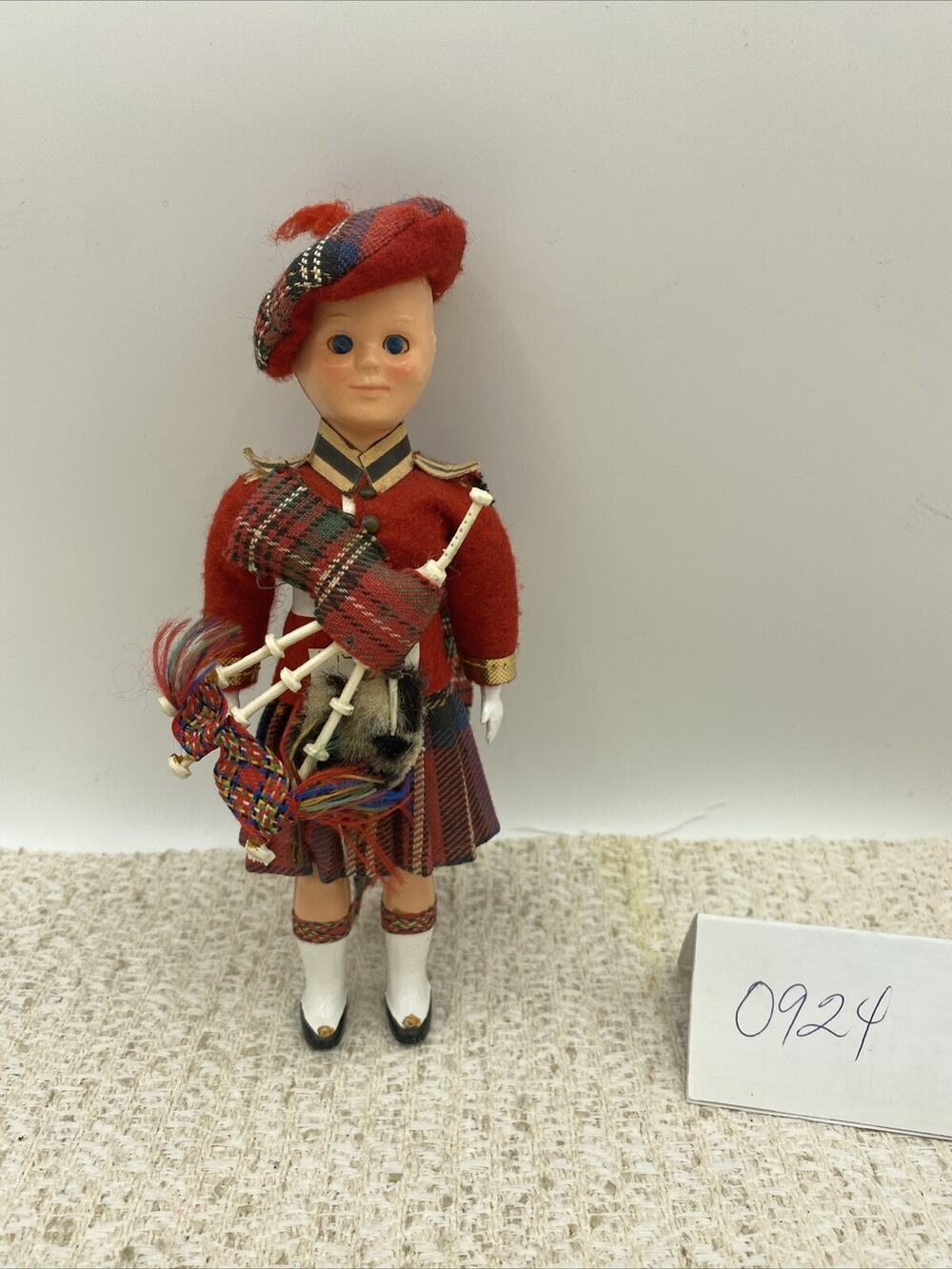 Tartan Skirt Highland Doll w Bag Pipes Vintage Boy 7.5”